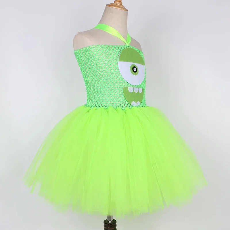 Mike Wazowski Costume di Halloween per bambini Abiti da festa di carnevale Verde Divertenti mostri Cosplay Ragazze Cartoon Tutu Abito da principessa