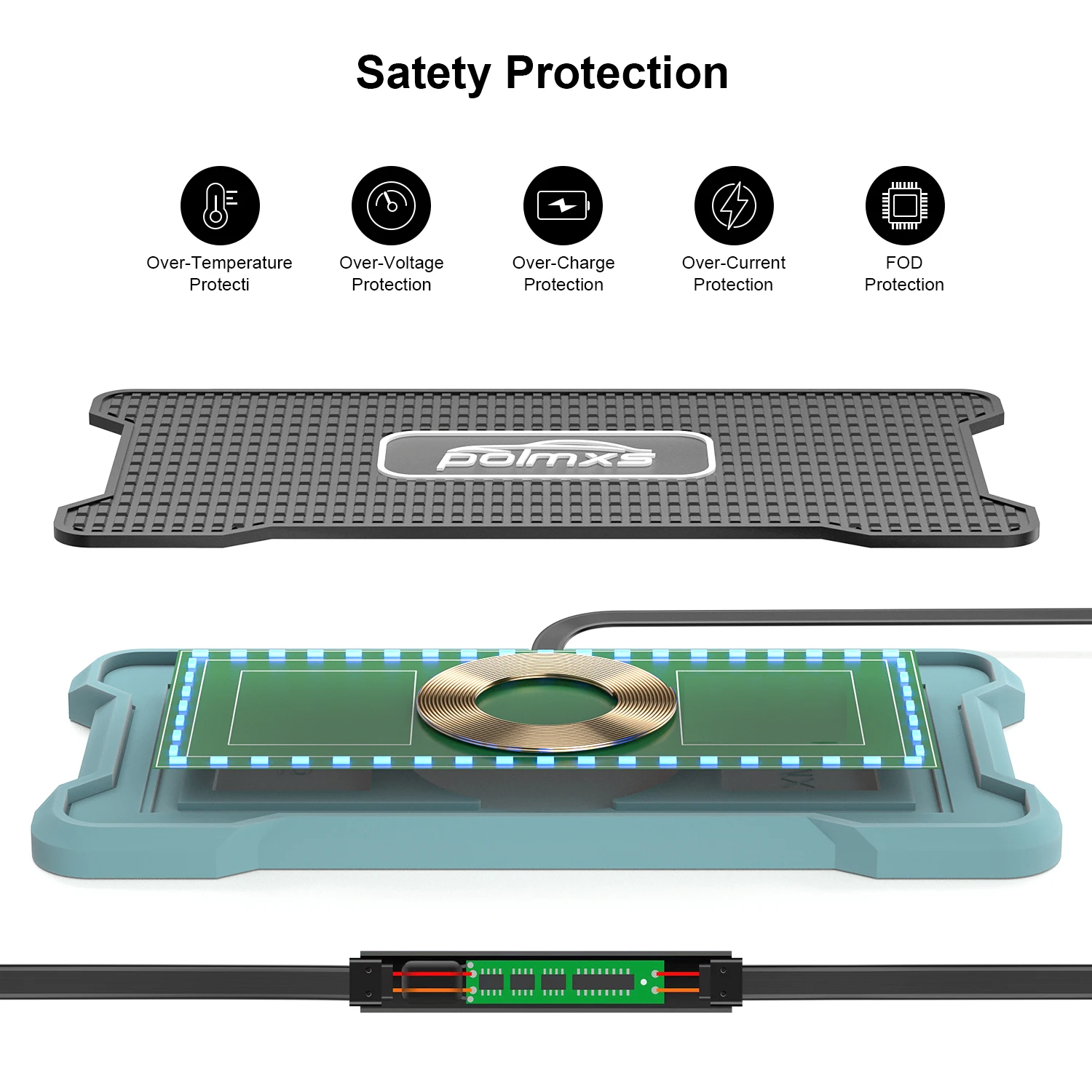 Polmxs 15W Wireless Charger Non-slip with RGB LED Light Type C Wireless Charging Pad for Car for iPhone 14/13/12 Samsung S23/S22