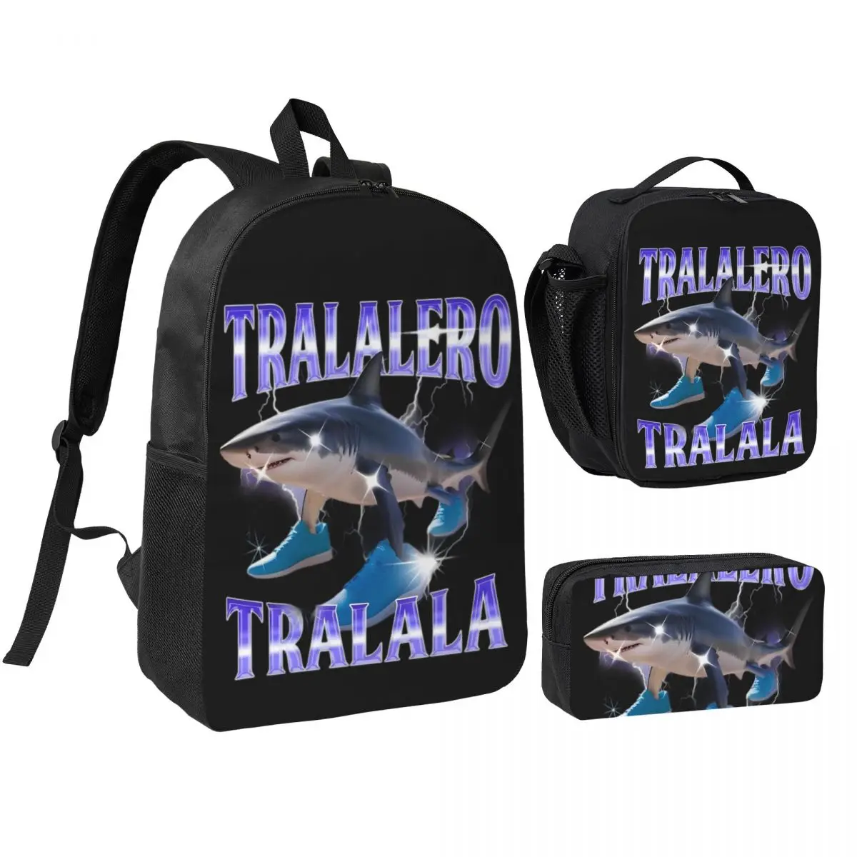 

Tralalero Tralala 3pecs/set Backpack for Student Italian Brainrot Meme Laptop Daypack Lunch bag Pencil Case