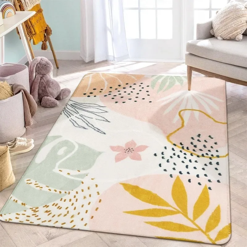 

Pink Living Room Carpet -5x7 Area Carpet, Washable Anti Slip Bohemian Bedroom Carpet, Cute and Soft