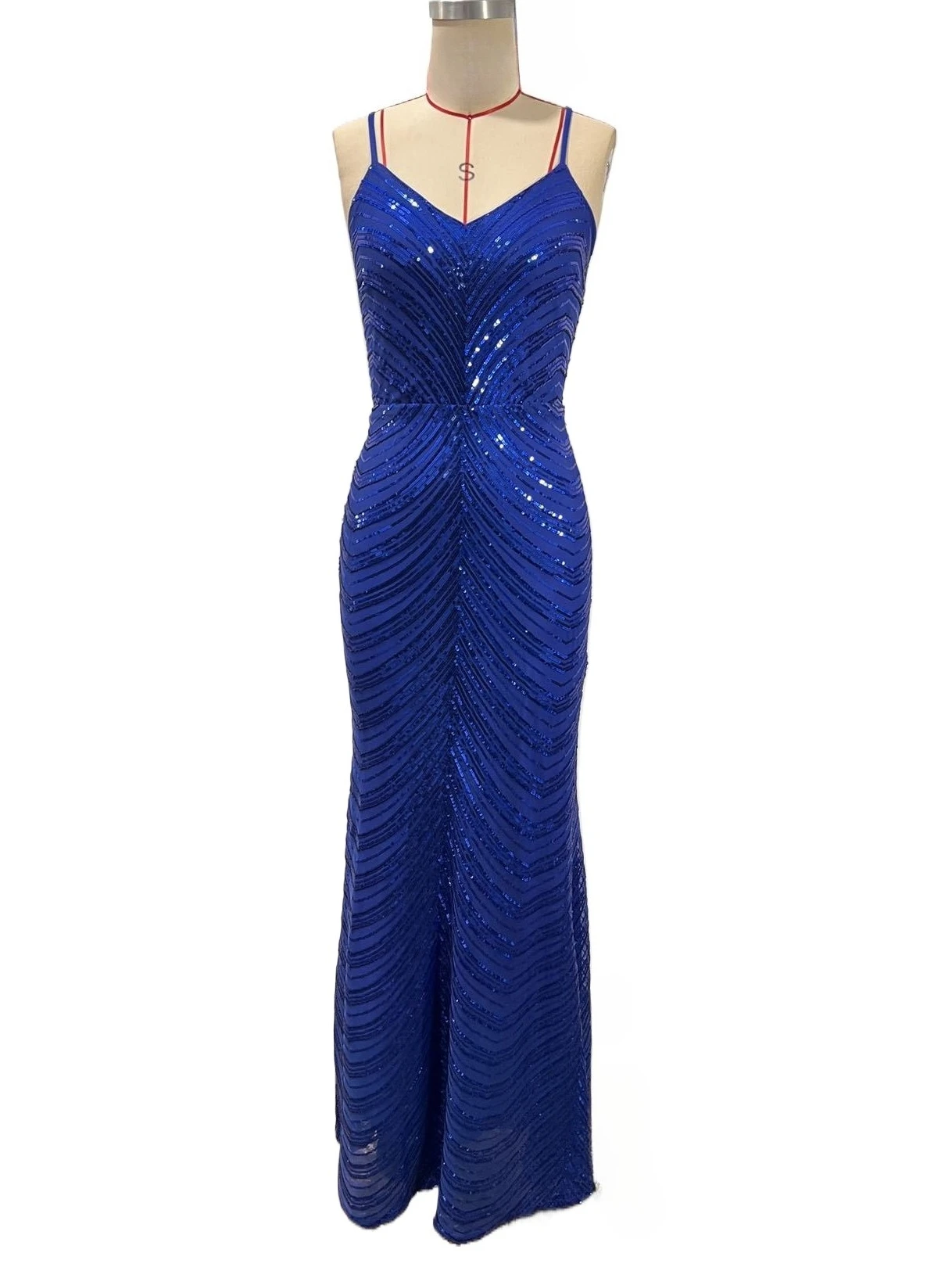 Sexy V-neck Open Back Spaghetti Straps Sequined Mermaid Long Formal Evening Party Dress
