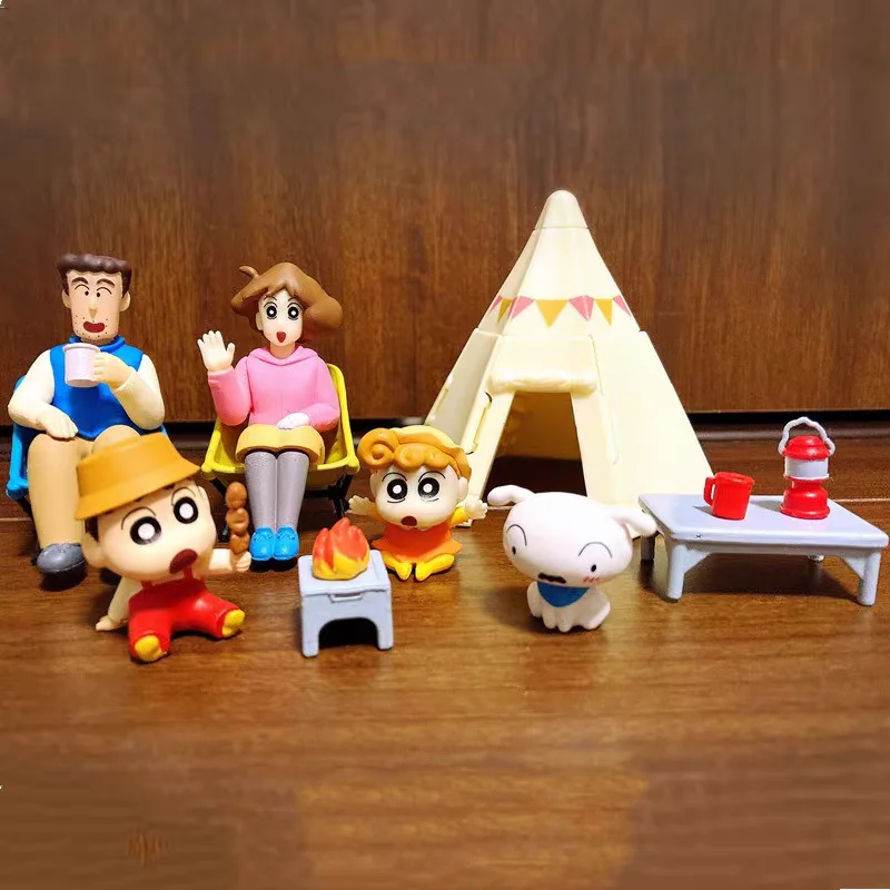 8cm Family Anime Action Figures Crayon Shin-Chan Nohara Family Camping Figurine Pvc Model For Children Doll Collection Toys Gift