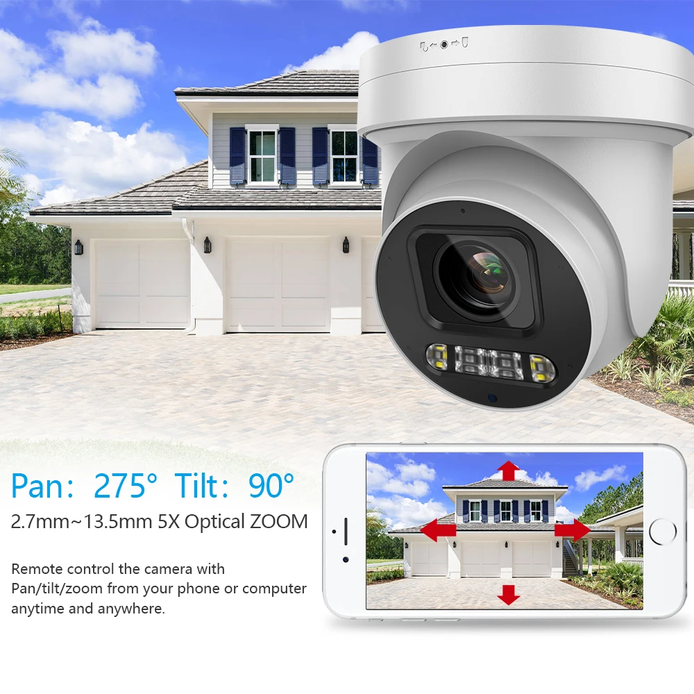 Hikvision Compatible 8MP 5X Zoom PTZ Camera POE Smart Dual Light ColorVu Built-in Mic Speaker CCTV Video Surveillance Camera