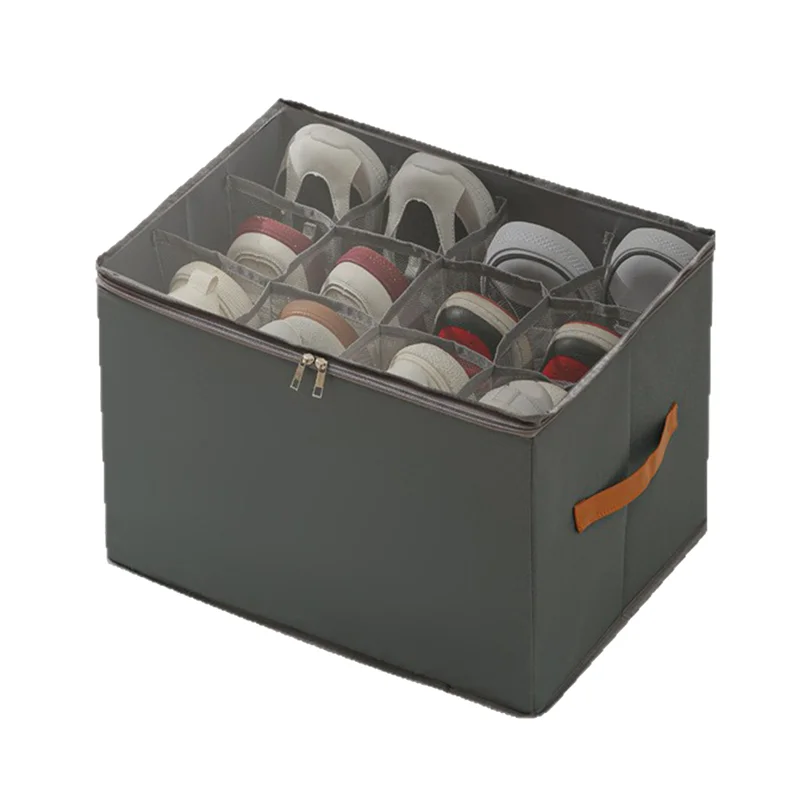 HLZS-حلول تخزين الأحذية للخزانة - عبوتان من منظم الأحذية مع غطاء شفاف ومقابض متينة باللون الرمادي