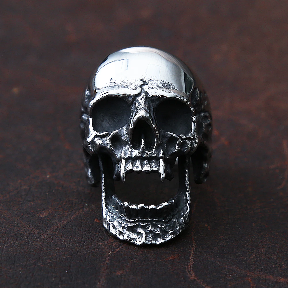 Gothic Big Heavy Metal Zombie Vampire Skull Ring Men's Stainless Steel Biker Ring Skull Fashion Goth Rings For Men