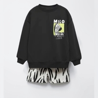 Black Sweatshirts +Shorts Spring Autumn New Wear Kids Long Sleeve Outfits Lovely Hoodies Pants 2pcs Children Fashion Clothes
