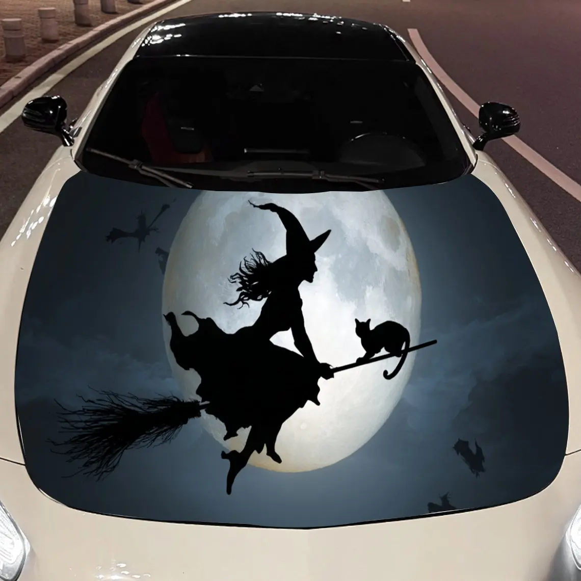 ملصقات الفينيل لغطاء السيارة من The Flying Witch and the Black Cat لحماية سطح السيارة وغطاء تزيين السيارة من الفينيل يلتف Waterpr #1