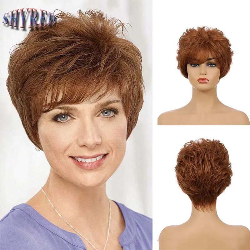 

Short Synthetic Curly Wigs Female Hair Pixie Cut Puffy Gray Black Brown Wig For Women Daily Wear Heat Resistant Wig