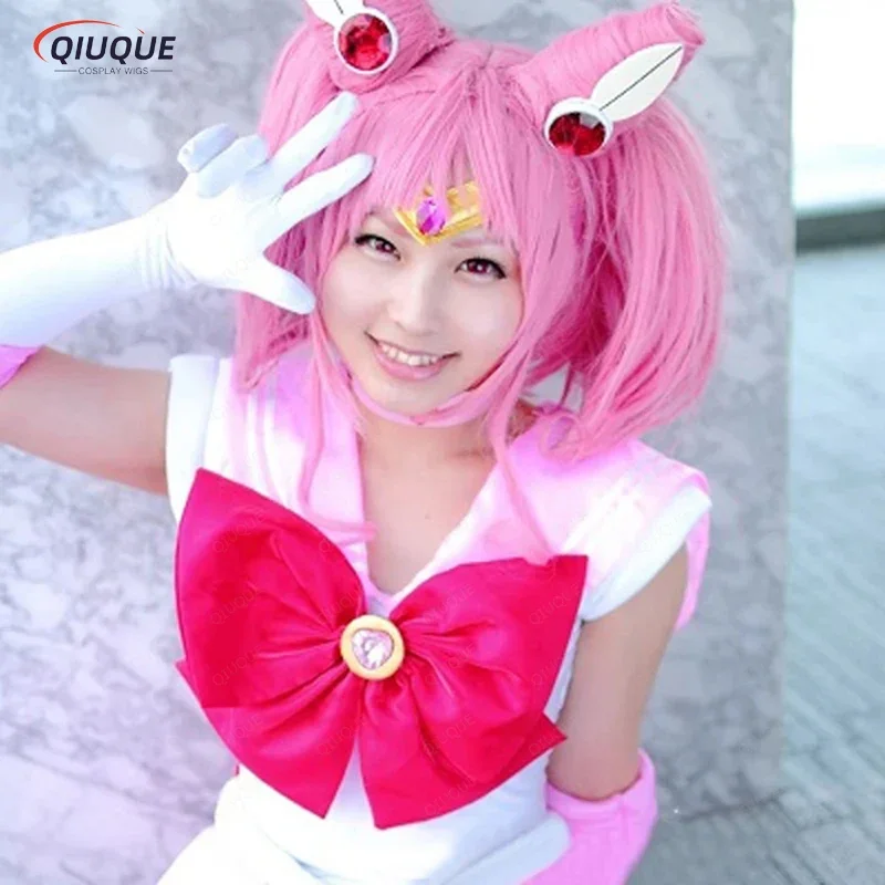 Sailor Chibi Usa Chibiusa Wigs Short Pink With Ponytail Clip Heat Resistant Synthetic Hair Cosplay Wig   Wig Cap