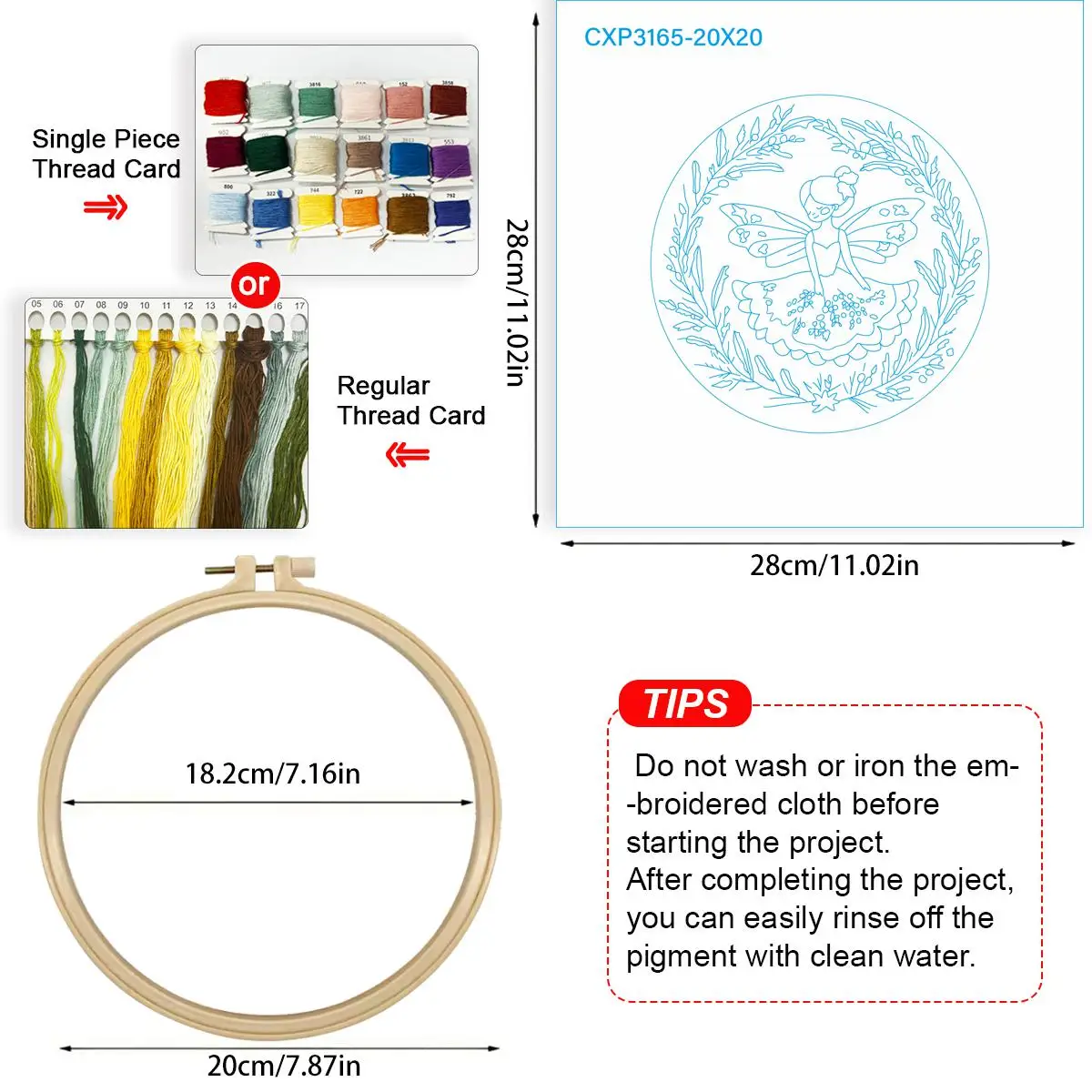 1 Stück 20X20CM/15X15CM 7,87/6,3 Zoll Das lila Mädchen Stickerei-Starter-Kit DIY-Kit DIY-Stickerei-Set Handarbeitsset für Anfänger – Detail 4