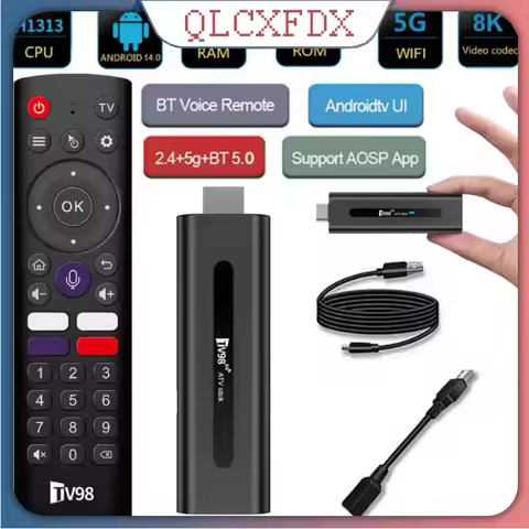 Android 14.0 TV Stick 4K ATV Mini TV Box Support 8K Video BT5.0 2.4G&amp;5G Dual WiFi Digital Voice Remote Quad Core Smart TV Box