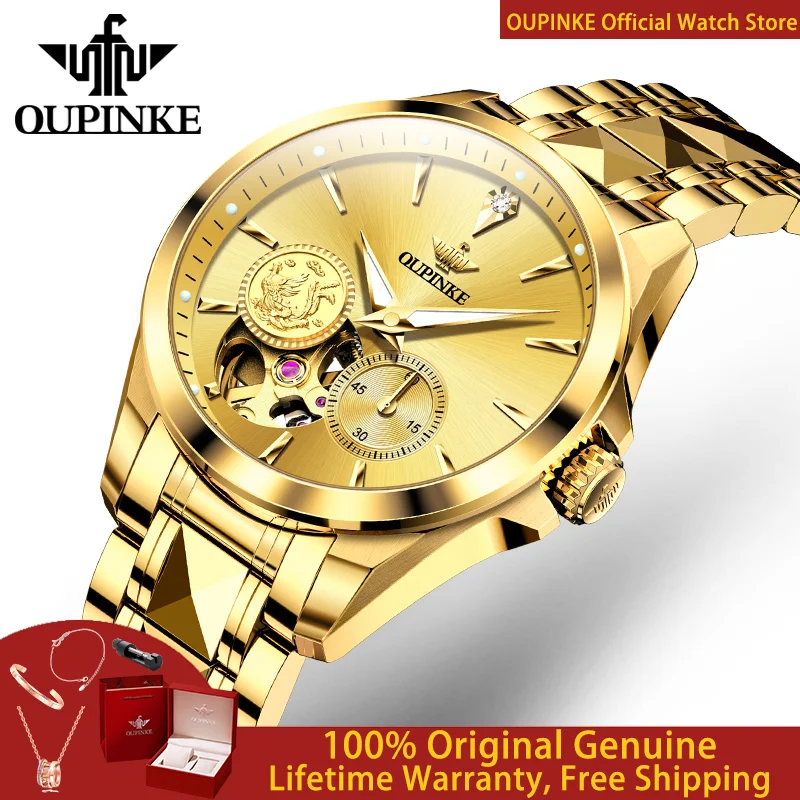 OUPINKE Women Watch Luxury Fully Automatic Mechanical Watch High end Hollow out Phoenix True Gold True Diamond Women Watch 3260
