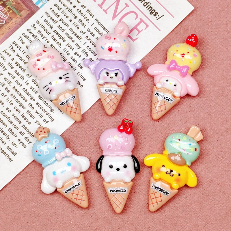 Animal dos desenhos animados Ice Cream Bolo Estilo Hairpin, Pingente Scrapbook Craft, DIY Miniature Ornamento Acessórios, Resina Bonito, 10 Pcs