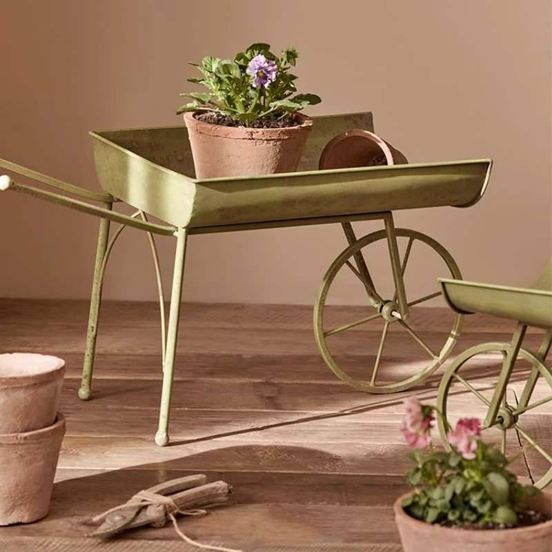 Vintage Iron Flower Pots Creative Cart Flower Rack Succulent Plants Decorative Holder for Garden Grocery Bonsai Basin