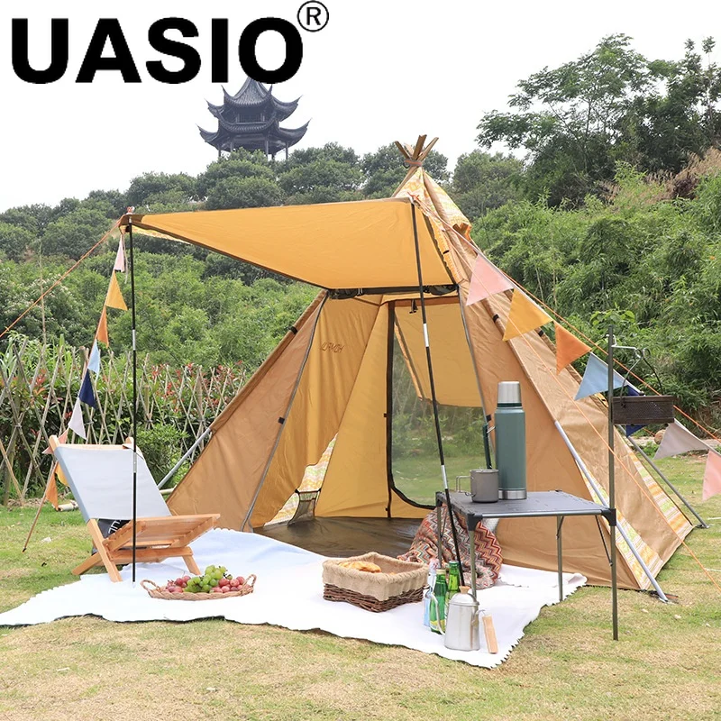 Ranch Hexagonal Pyramid Tent Outdoor Camping UV Protection Large Space Storm Proof Indian Pyramid Tent for 3-4 People