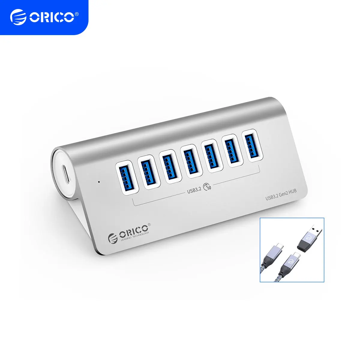 ORICO Aluminum 7 Ports 5Gbps HUB PD18W Charger USB3.2 Type C Splitter With Power Adapter for MacBook Accessories M3U7