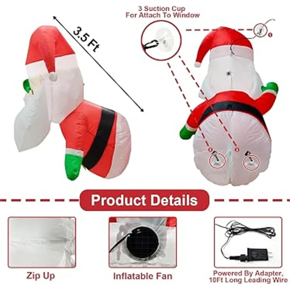 3.6FT Christmas Inflatable Toy Window Hanging Santa Claus Outdoor Decorations Window Wall Built-in LEDs Lighted Holiday Decor view 4