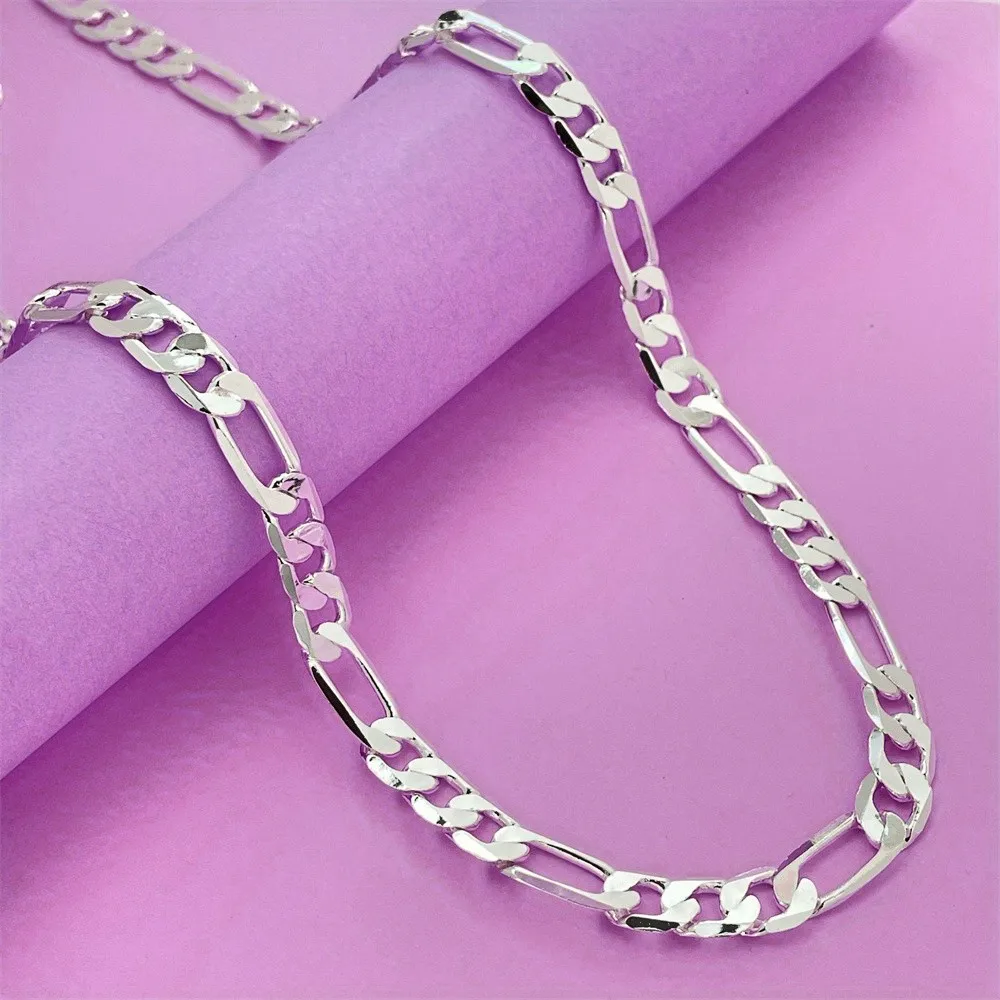 wholesale Noble Mens 6MM flat Cuban chain 925 Sterling silver Necklace Fashion Jewelry for women men solid party wedding gift