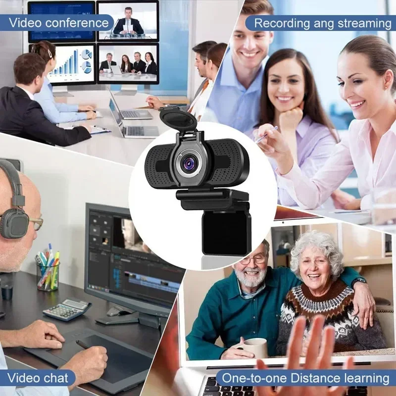 Webcam 1080P Full HD dengan mikrofon, kamera Web 1080p untuk PC komputer Mac Laptop Desktop YouTube Skype USB Camara Web