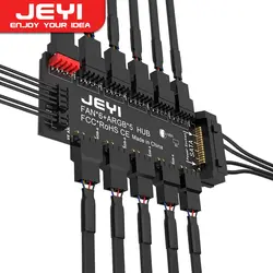 JEYI 4Pin PWM & 5V 3Pin ARGB with SATA 15Pin Power 5 Way Sync Fan Hub CPU Cooling Fan Addressable RGB Lighting PCB Splitter