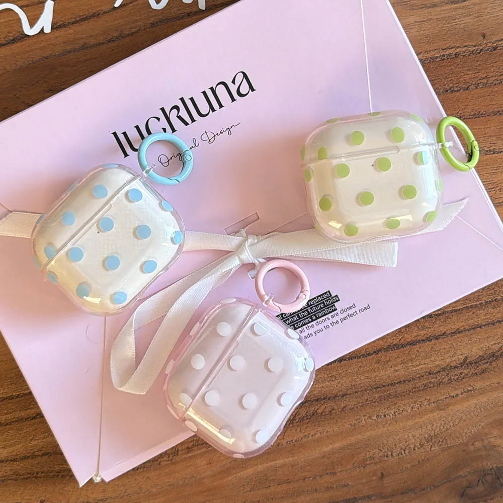 6Colors Fresh Polka Dot Protective Cover For Apple Airpods 5 1/2 Pro Pro2 Pro3, Airpods 3 4 Earphone Case Wave Point With Hook