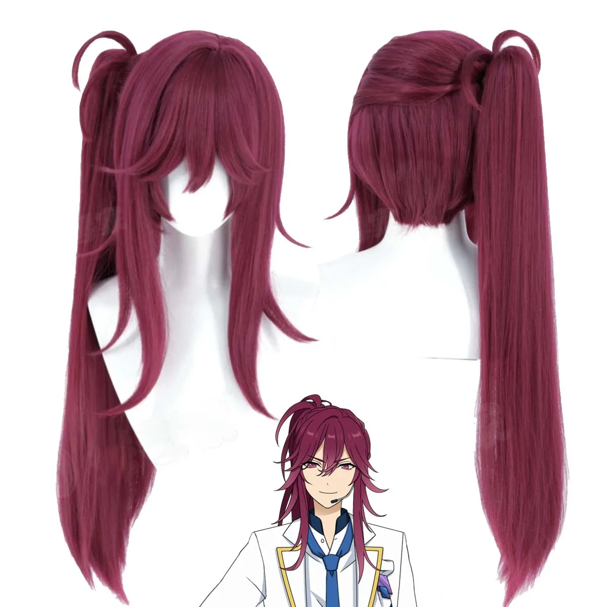 

Women Anime Ensemble Stars madoka nozomi Cosplay Long Wine Red Heat Resistant Hair Wig