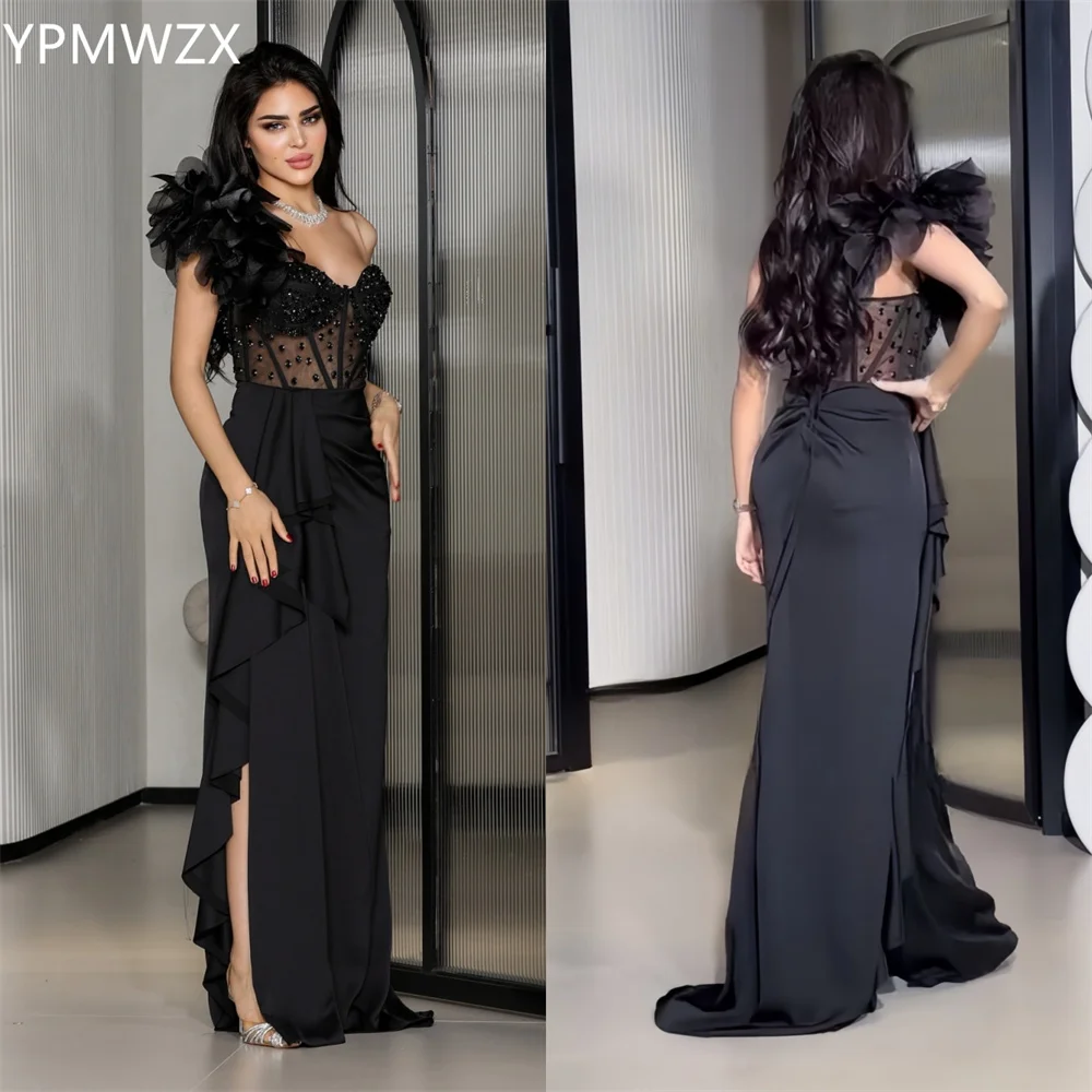 

Customized Prom Gown Formal Evening Dress Party Occasion YPMWZX One Shoulder Mermaid Floor Length Skirts Draped Bead Applique B