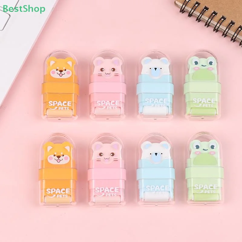 2Pcs/Set Roller Eraser Animal Shaped Eraser Clean Few Shavings Cute Cartoon Eraser
