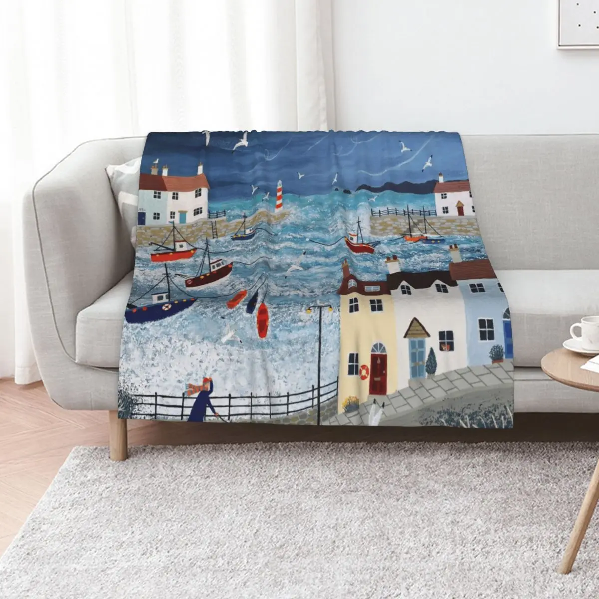Stormy Harbour Throw Blanket Multi Use Warm Blanket for Living Room Bedroom