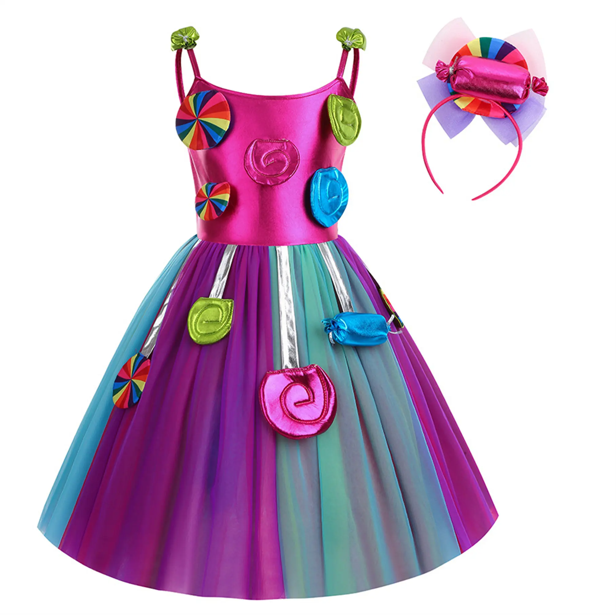 2026 Purim Festival Costume Sweet Candy Dress with Headband Lollipop Costume for Girls Rio Carnival Outfit Child Parade Apparel