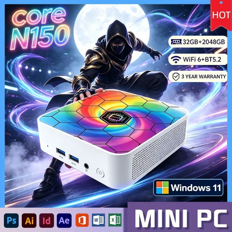 2026 Intel N150 Mini PC Protable Gaming 16/32GB RAM WIFI6 BT5.2 4K 1/2TB SSD 1000Mbps Mini Gamer Computer PC