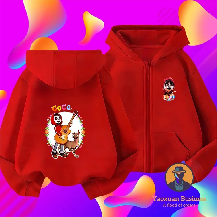 Modieuze Coco kleine jongens meisjes hoodie met rits, schattig bedrukt cartoon winddicht warm herfst winter nieuw ​