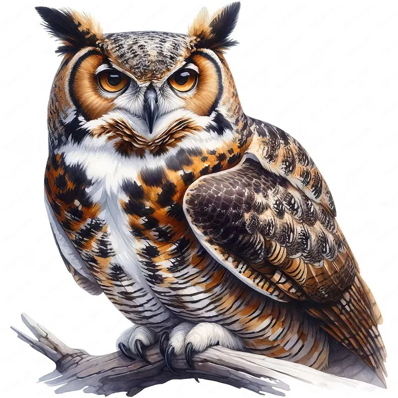 T2117#Great Horned Owl Self-Adhesive Toilet Stickers,Wall Decal Removable, Reusable Vinyl Car Sticker for Toilet Lid
