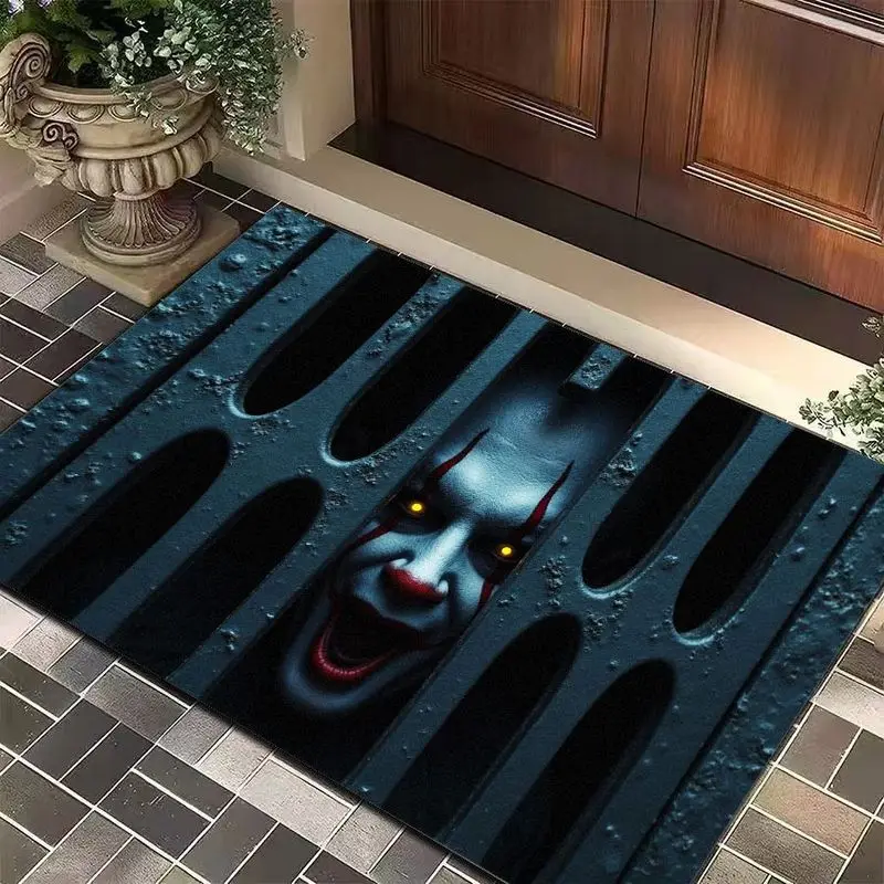 VIKAMA Halloween Rusty Vertical Seam Clown Door Mat, Non-Slip Entrance Rug for Bathroom & Foyer, Vintage Horror Decor