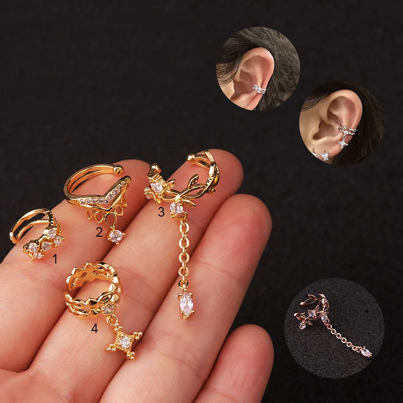 Pendientes de aro de circón para mujer, aretes de hueso de la oreja, joyería de moda de acero inoxidable, accesorios clásicos de decoración corporal, abrazadera de oreja, 1 unidad