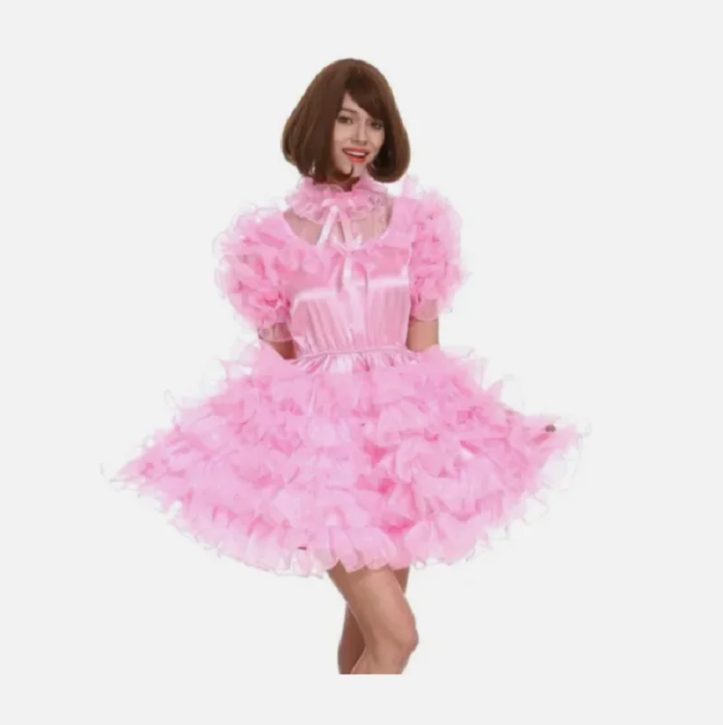 

New hot selling Sissy pink cute maid lockable dress cosplay costume customization