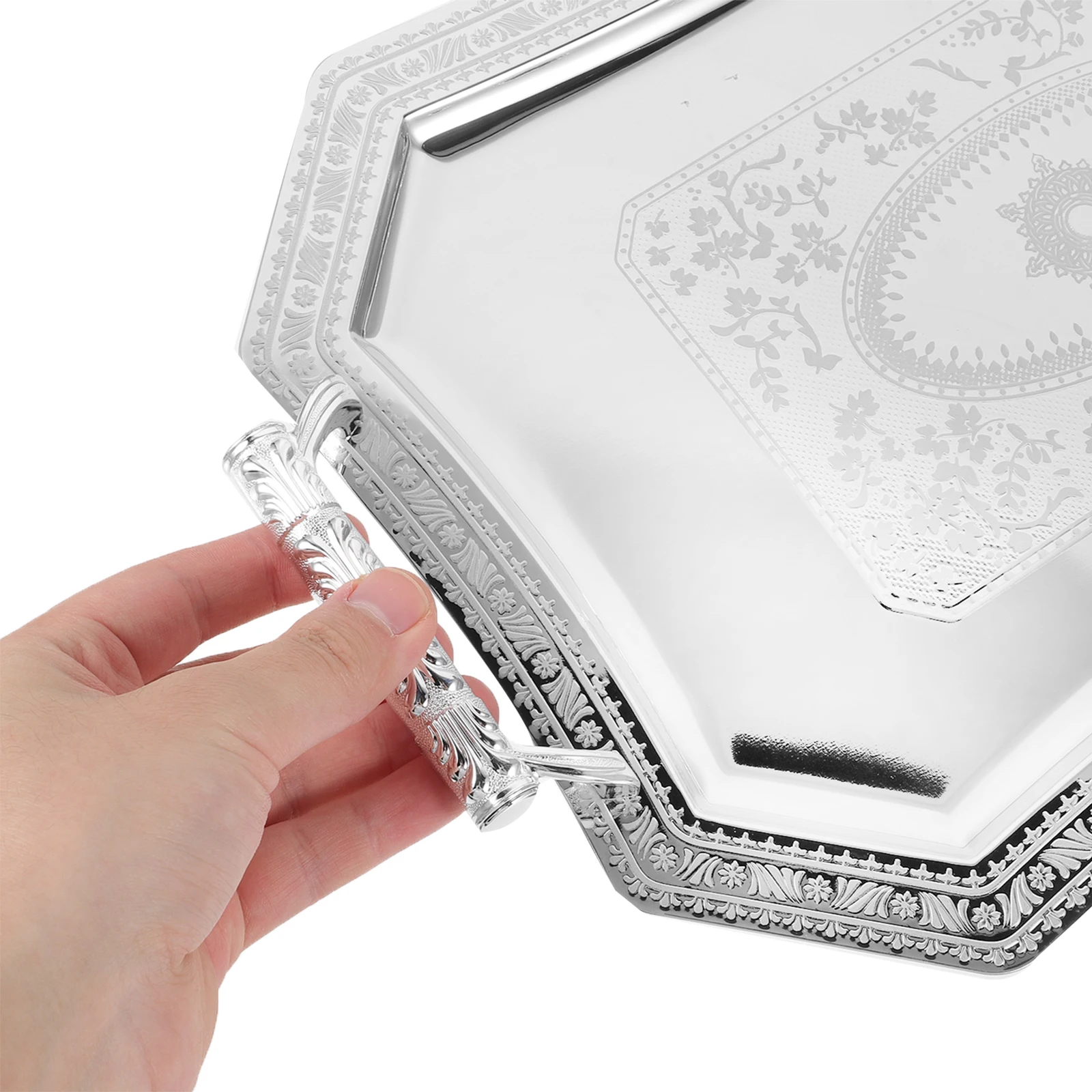 

Silver Vintage Serving Tray with Handles Retro Decorative Fruit Platter Snack Dessert Plate for Parties Home Entertaining