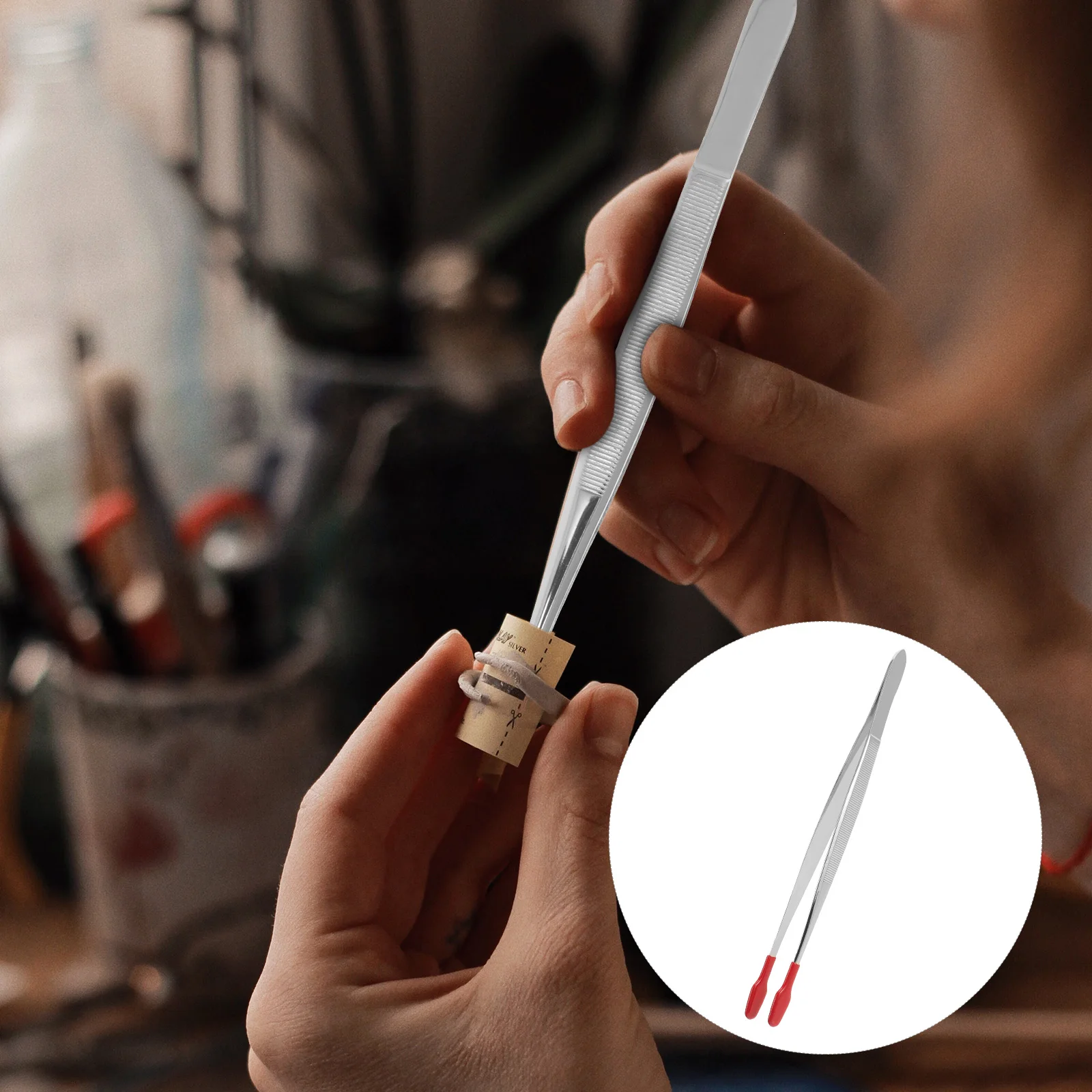 

Stamp Tweezers Stainless Steel Long Rubber Tip Precision Craft Jewelry Coin Hobby Tool Sticker Tweezers Stamp Tweezer Tongs