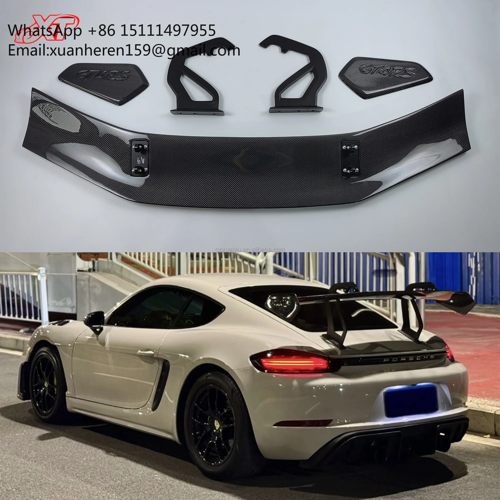 RS Style Carbon Fiber Rear Trunk Wing GT-4 Tail Spoiler Body Kit for Porsche Cayman 718 981 982 987 Boxster