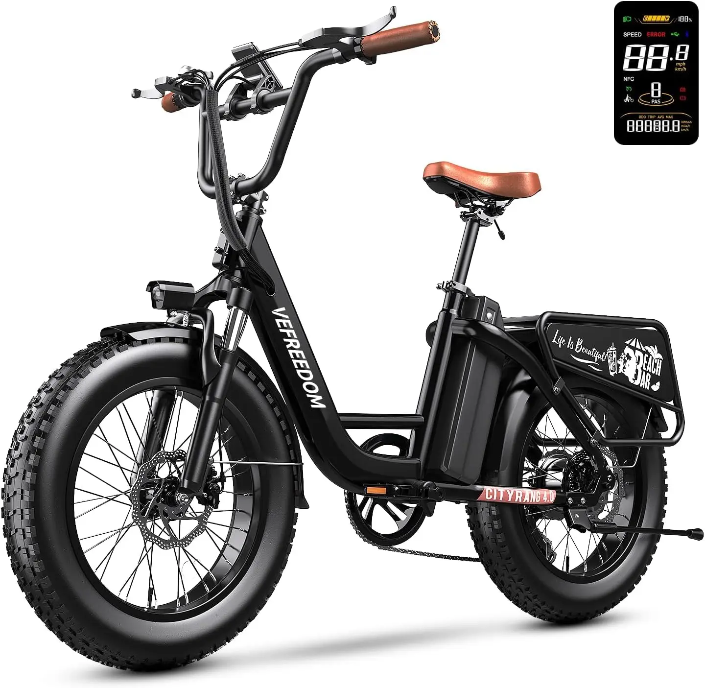 

1500W Peak Electric Bike 48V 20Ah Battery 80Miles 30MPH 20''×4.0" Fat Tire Ebike Cargo Commute Mountain UL Certified, Customized