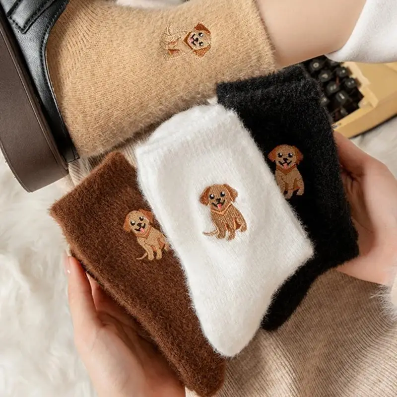  Fleece Ankle Socks Feature Cartoon Animals for Girl Women Thick for Cold Weather Comfortable