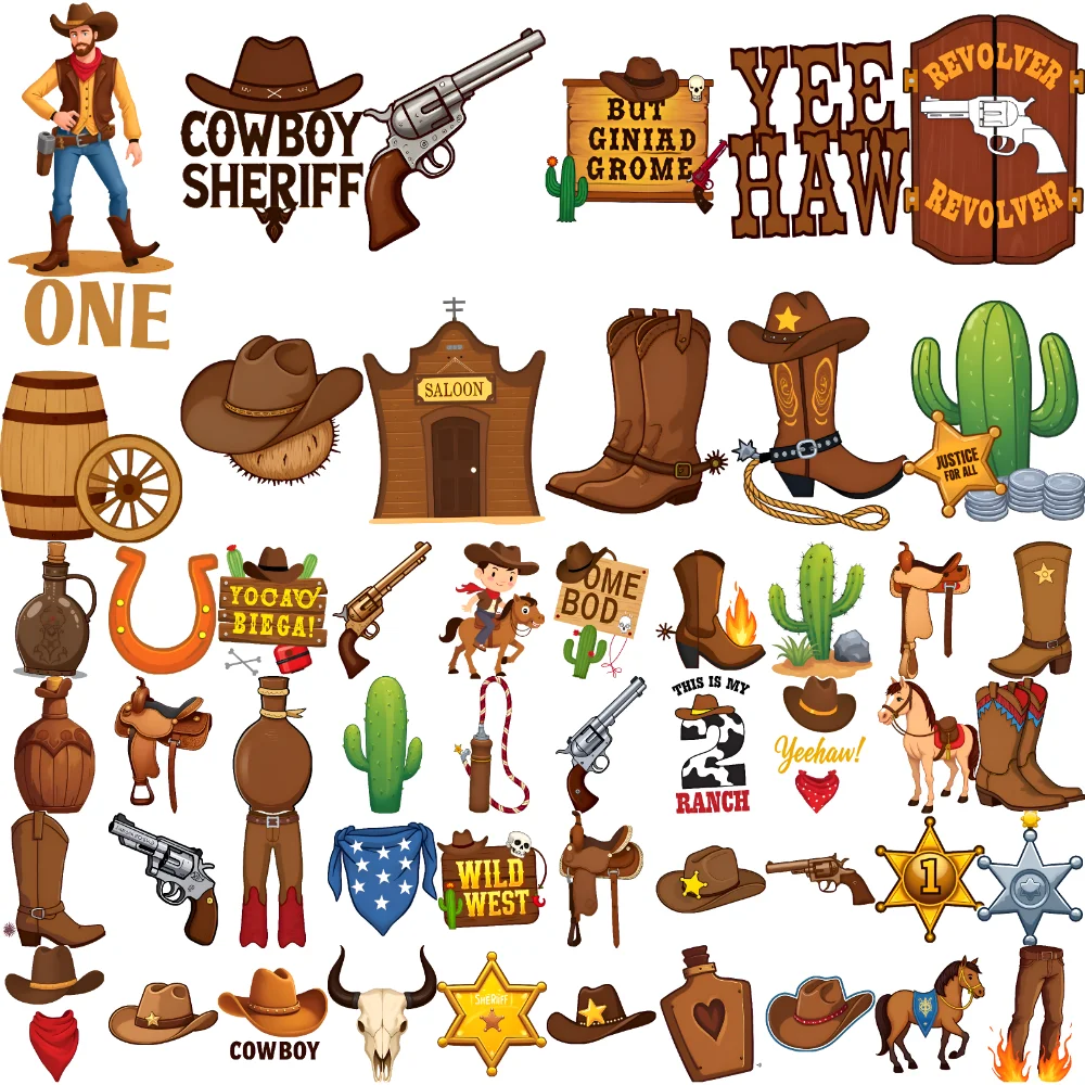 

63pcs Temporary Tattoo Sheriff Badge Waterproof Long-lasting Body Stickers Revolver Cowboy Hat Temporary Tattoo Stickers For
