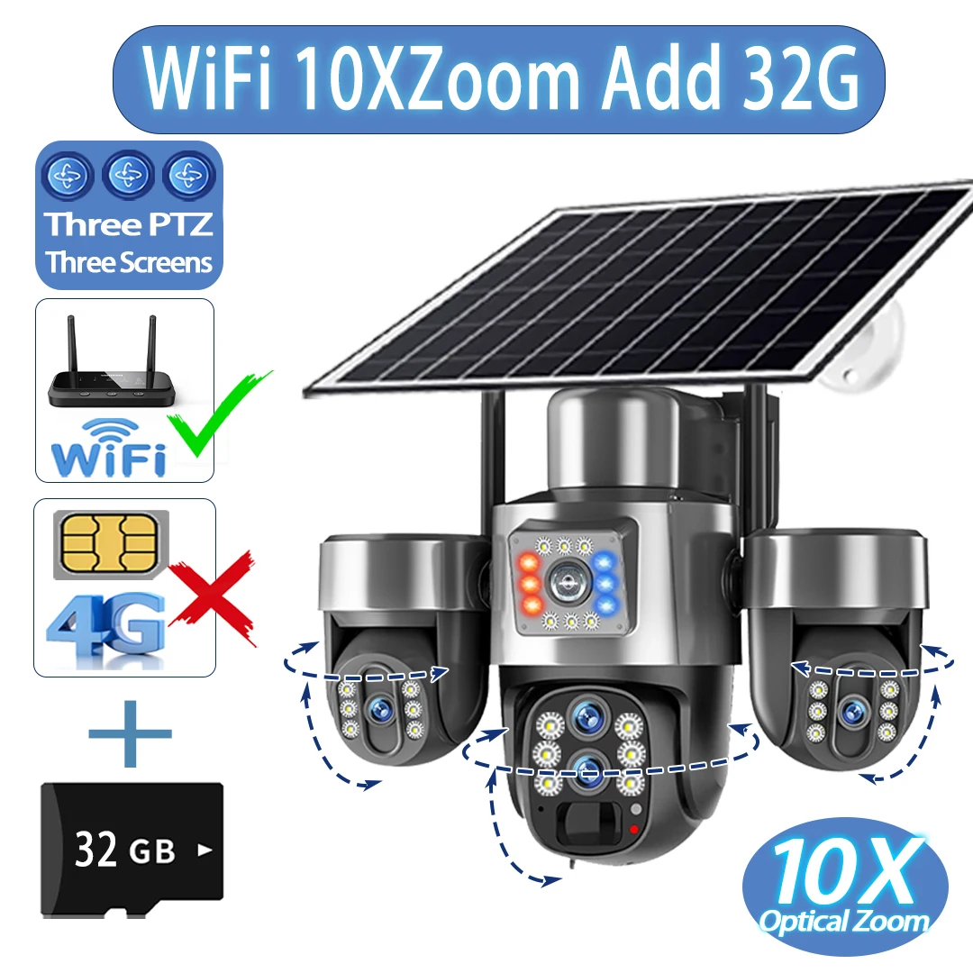 20MP 4 Lens 4G Solar Camera 10X Optical Zoom 3-PTZ Outdoor WiFi Three Screen Auto Tracking WiFi Surveillance Cameras V380 Pro image 3