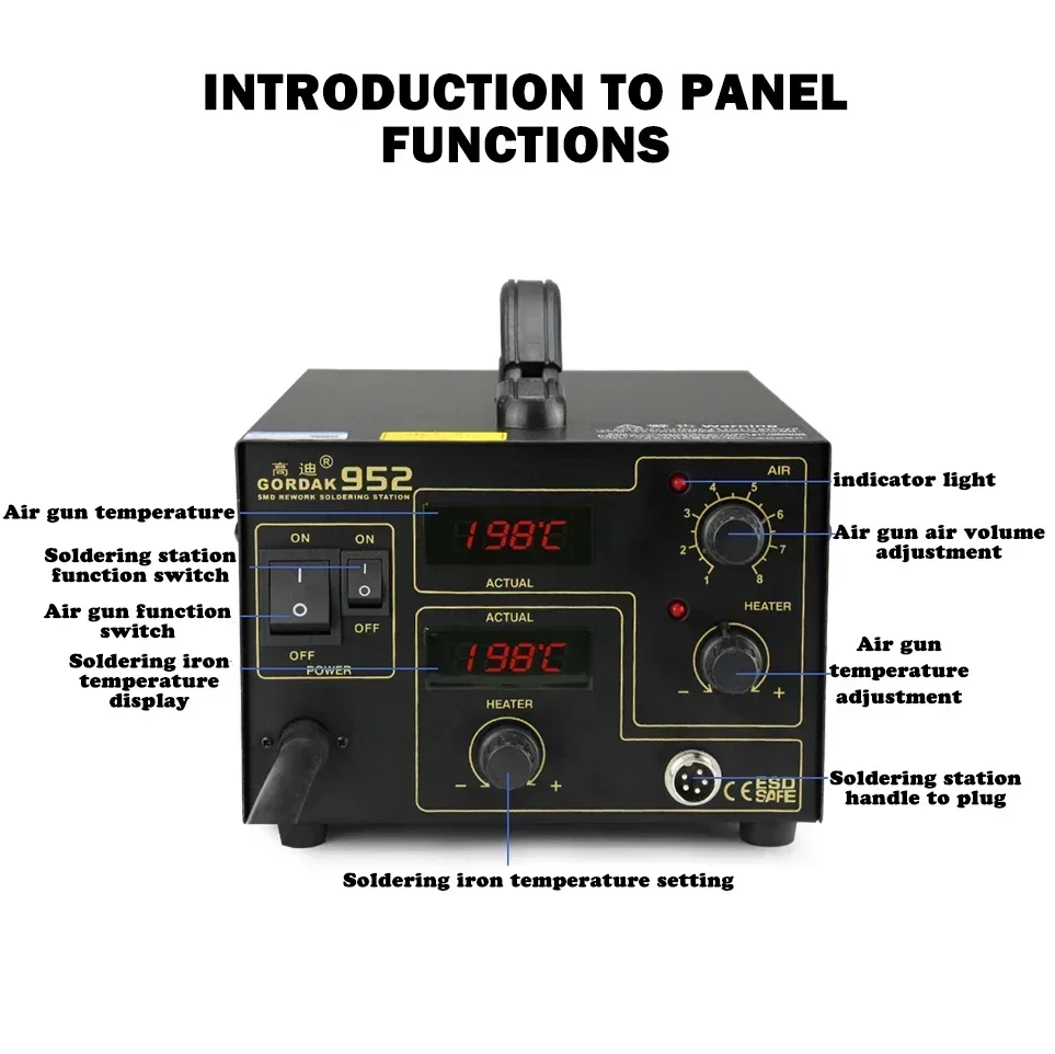 952 Anti-static Plate Assembly Hot Air Desoldering Station Dual Function Hot Air Station Soldering Station