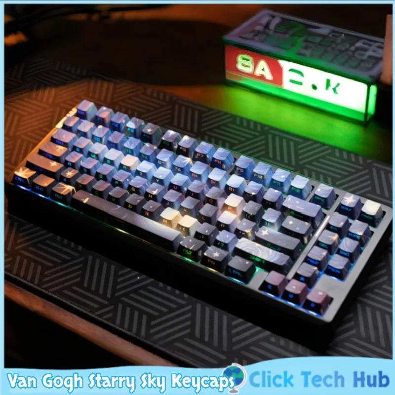 

Van Gogh Starry Sky Keycaps 134 Key Side Engraved Translucent Oem Height Pbt Key Cap Customized Mechanical Keyboard Keycaps