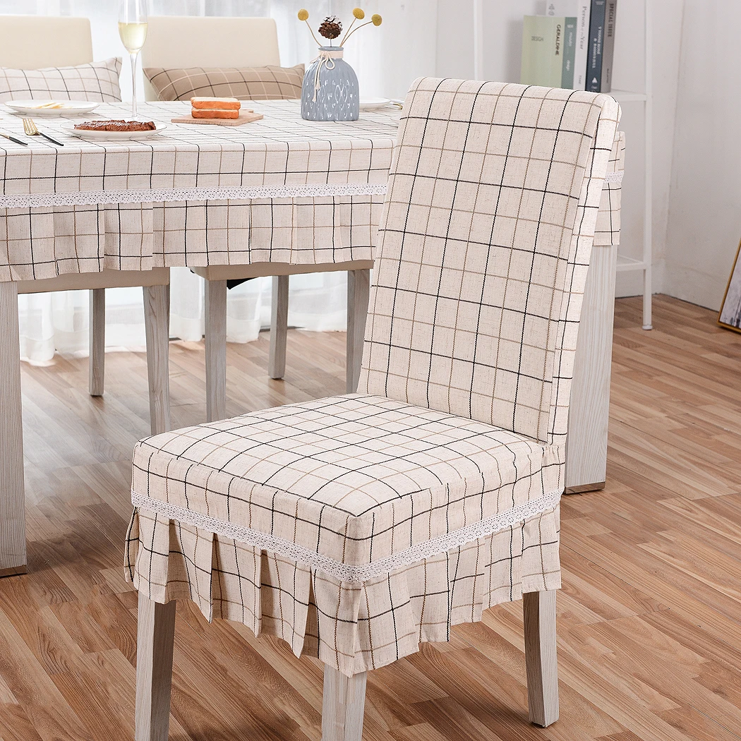 Customized High-Grade Blended Embroidered Lattice Cotton And Linen One-Piece Chair Cover