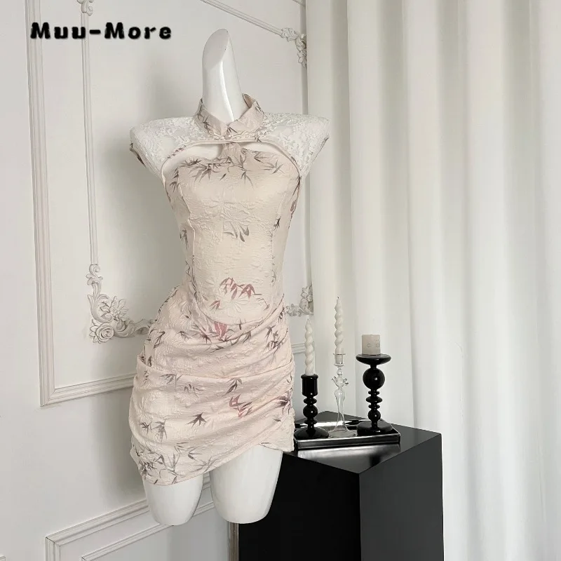 Stile cinese Sexy colletto alla coreana di lusso Hotsweet scava fuori abiti 2024 estate donna Vintage floreale indumento manica guaina camicie