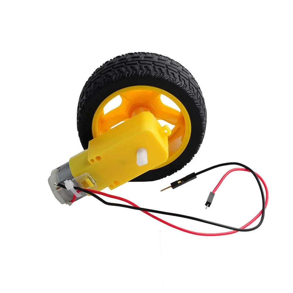 Nuevo DC3-6V 1:48 caja de cambios TT Motor doble eje 200RPM con Cable de conexión macho de soldadura AM + rueda de neumático para Arduino Smart Car Robot