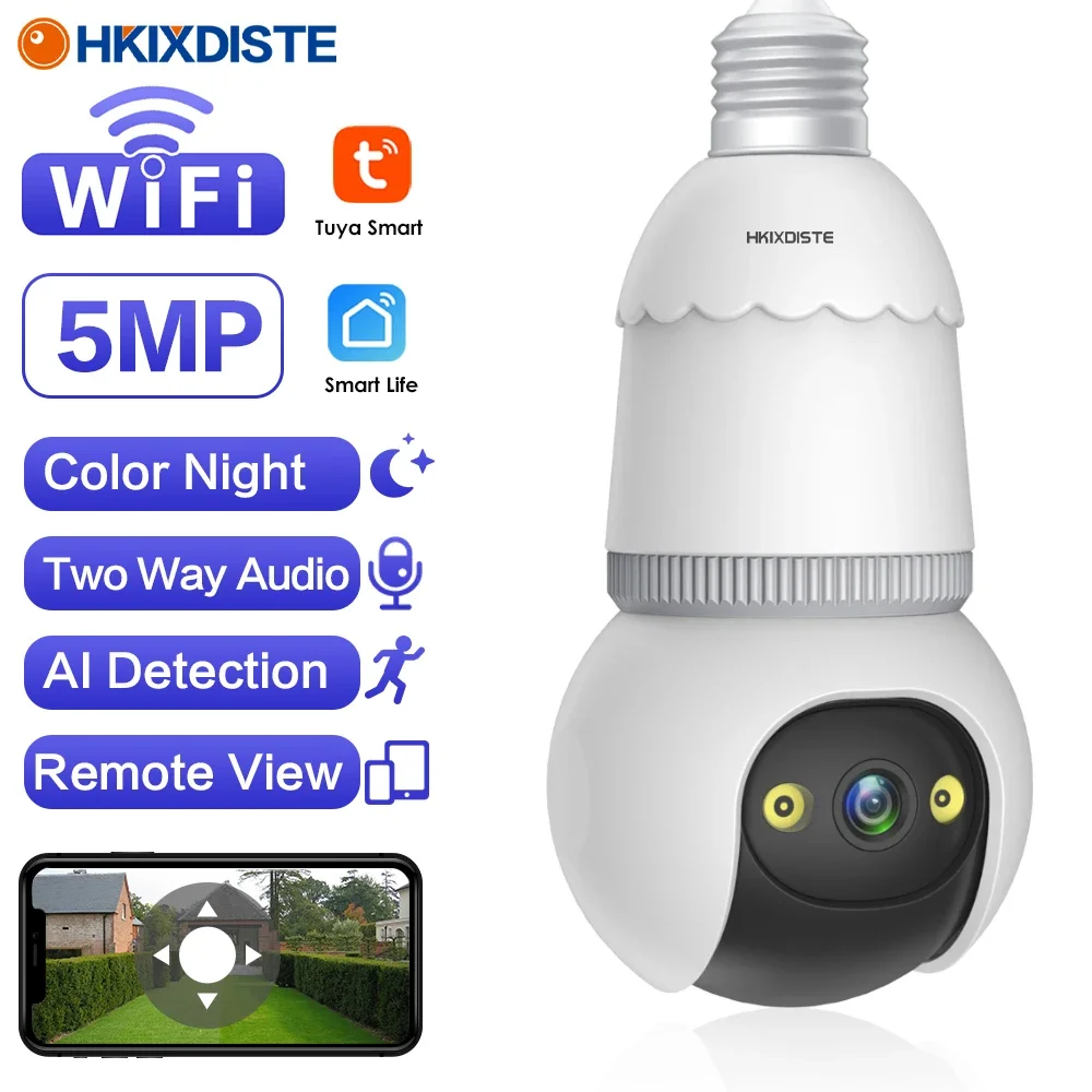 Tuya Home E27 Bulb Wifi PTZ Surveillance Camera Auto Tracking Indoor Color Night Vision Wireless CCTV Security Camera Smart Life