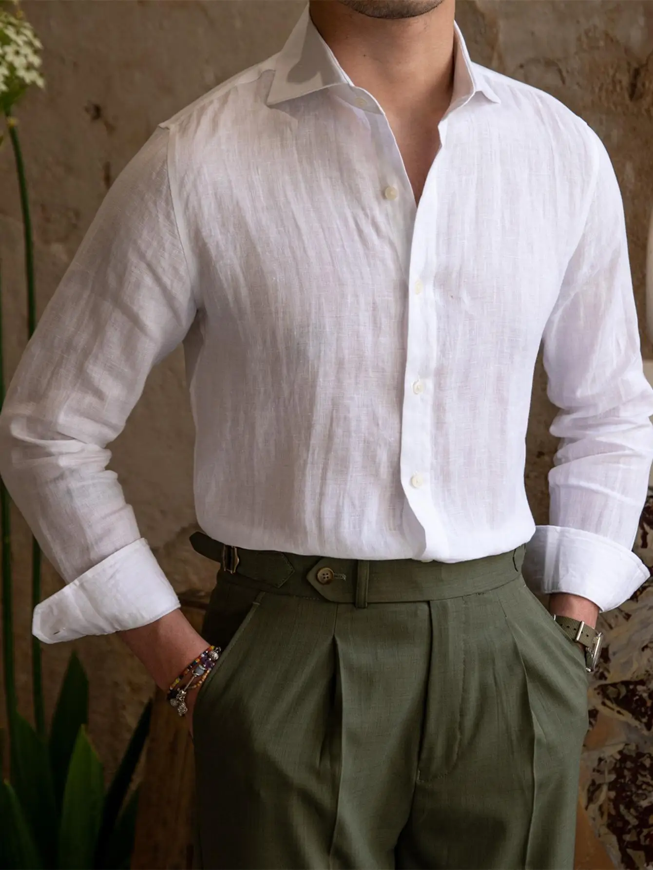 

Mr. Deer Tee Slim Fit Casual irt Wior Collar Linen Breathable Faionable Long Sve Lightweight Men's Summer irt